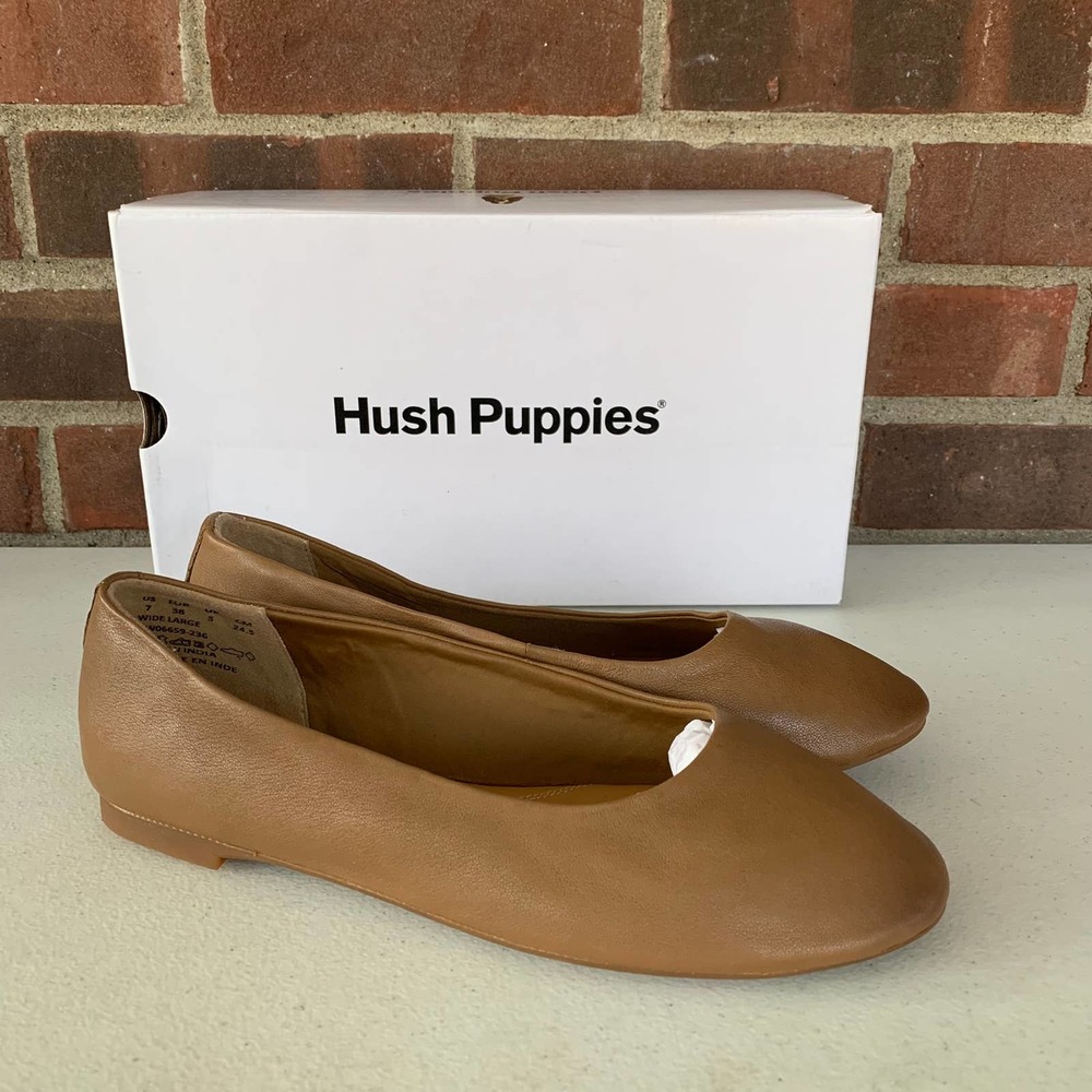 Hush Puppies Kendal Tan Leather Slip on Ballet Flats Women's US 7 W Wide